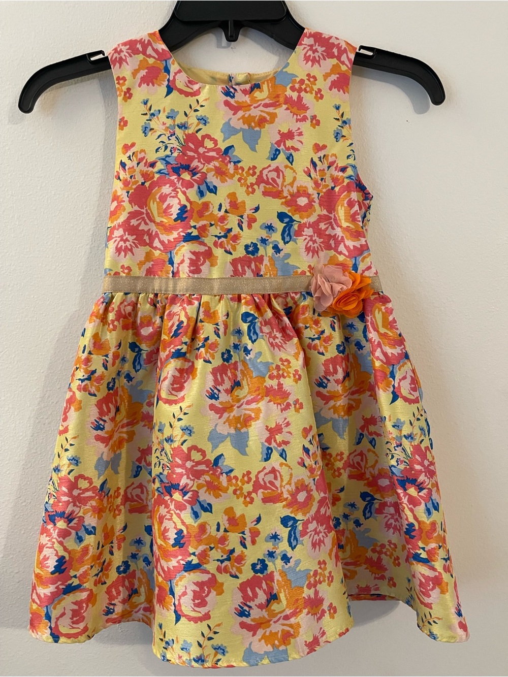 Little Lass Yellow Floral Dress with Pink and Blue Accents